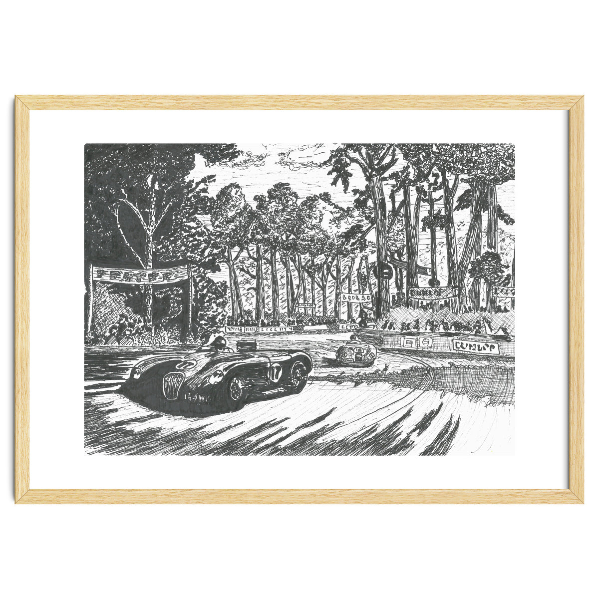 Jaguar C-Type Classic Le Mans Ink Drawing