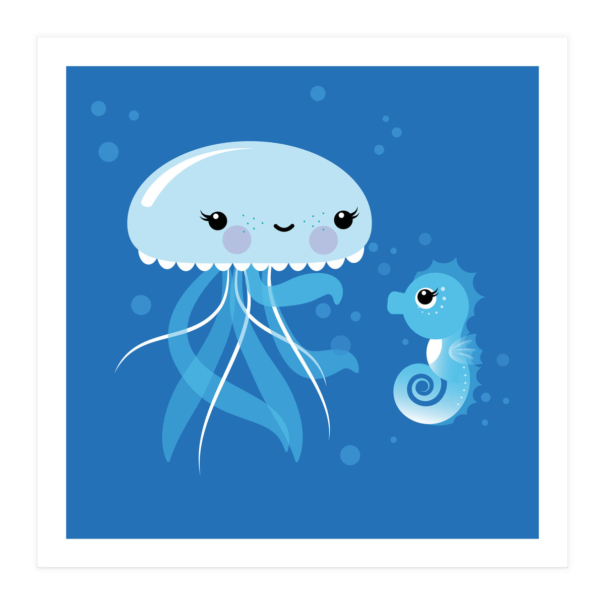 Best Friends Kawaii Jellyfish And Seahorse (Print Only)