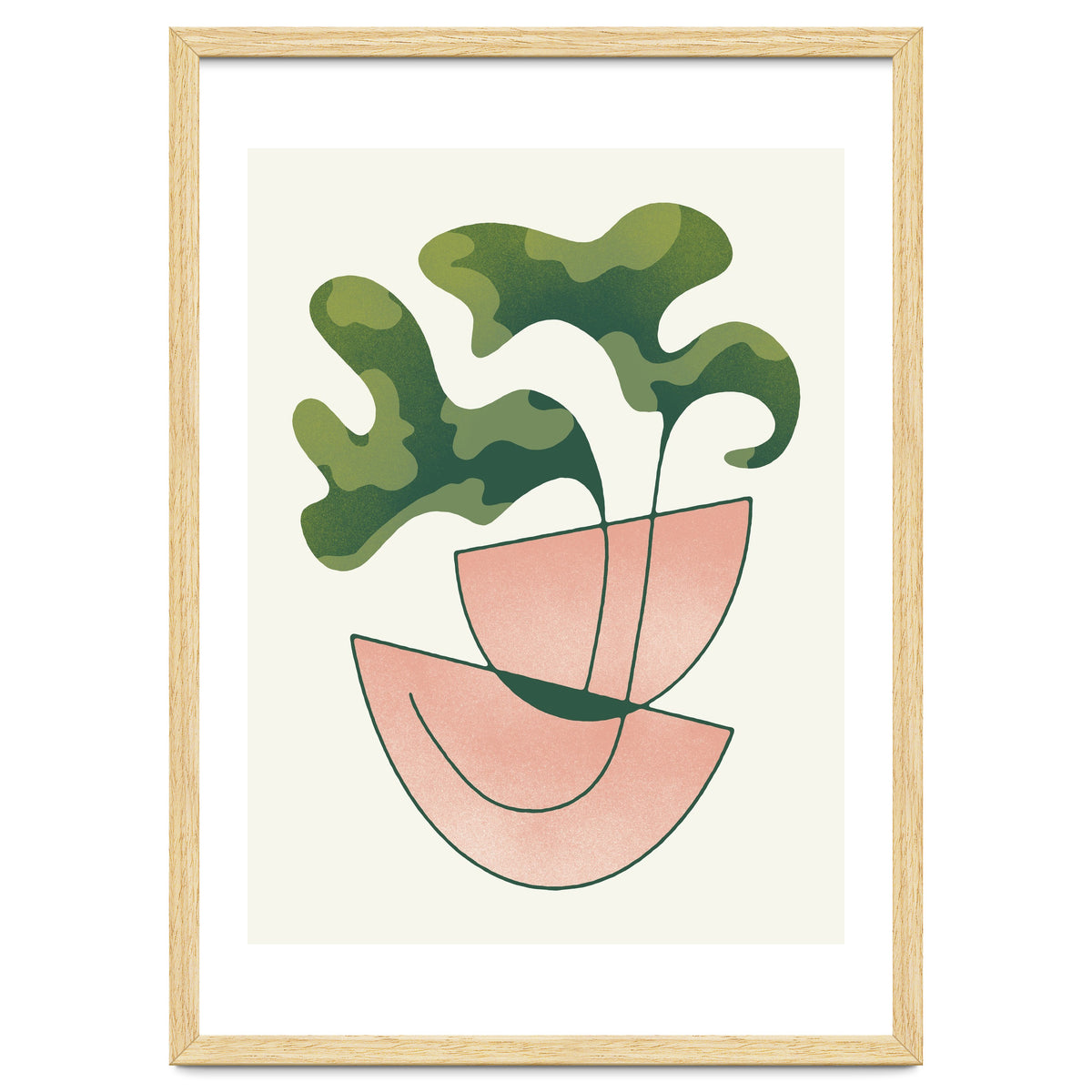 Two Abstract Plant Leaves In A Geometric Vase