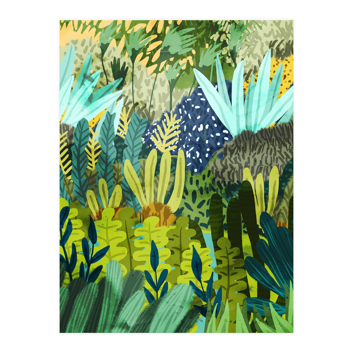 Wild Jungle Painting, Forest Dark Botanical Nature, Plants Tropical Eclectic Modern Illustration (Print Only)