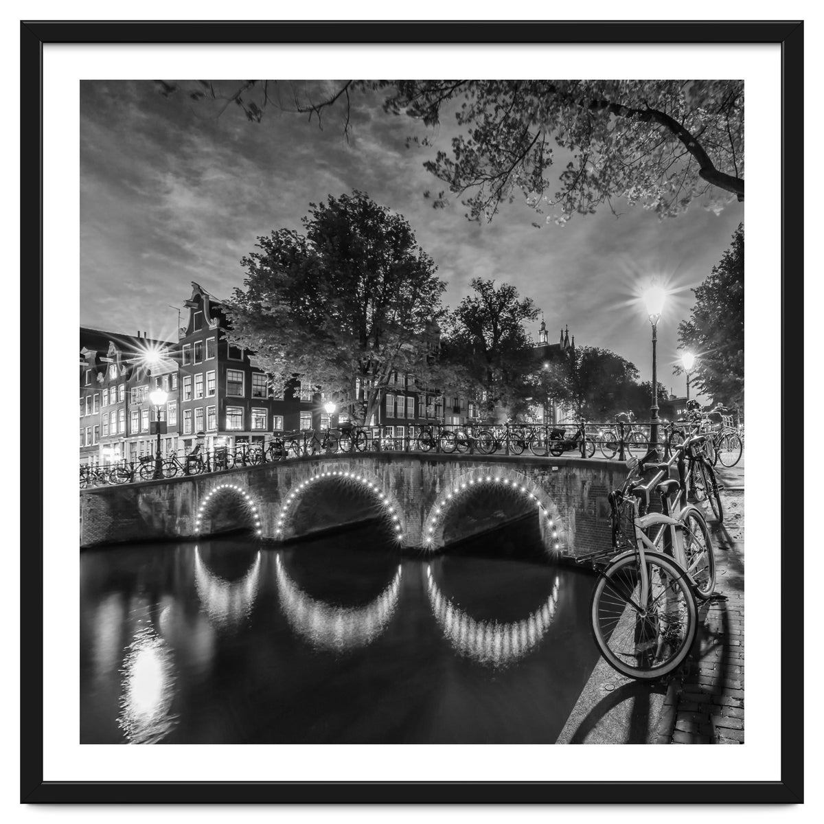 AMSTERDAM Idyllic nightscape from Keizersgracht | Monochrome