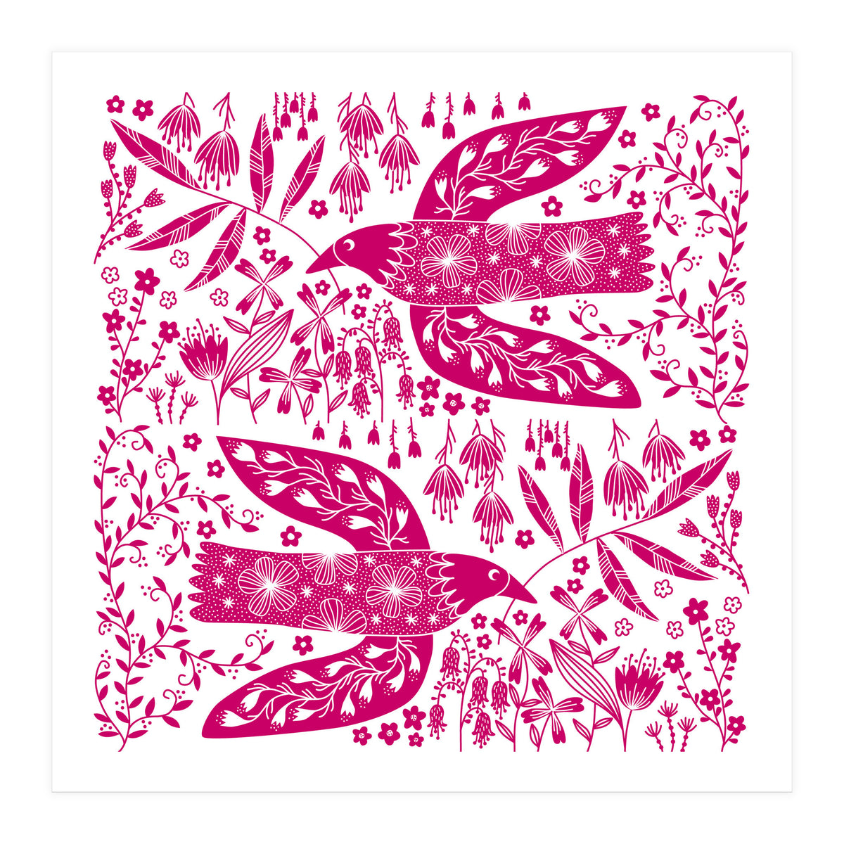 Doves And Flowers Magenta Pink (Print Only)