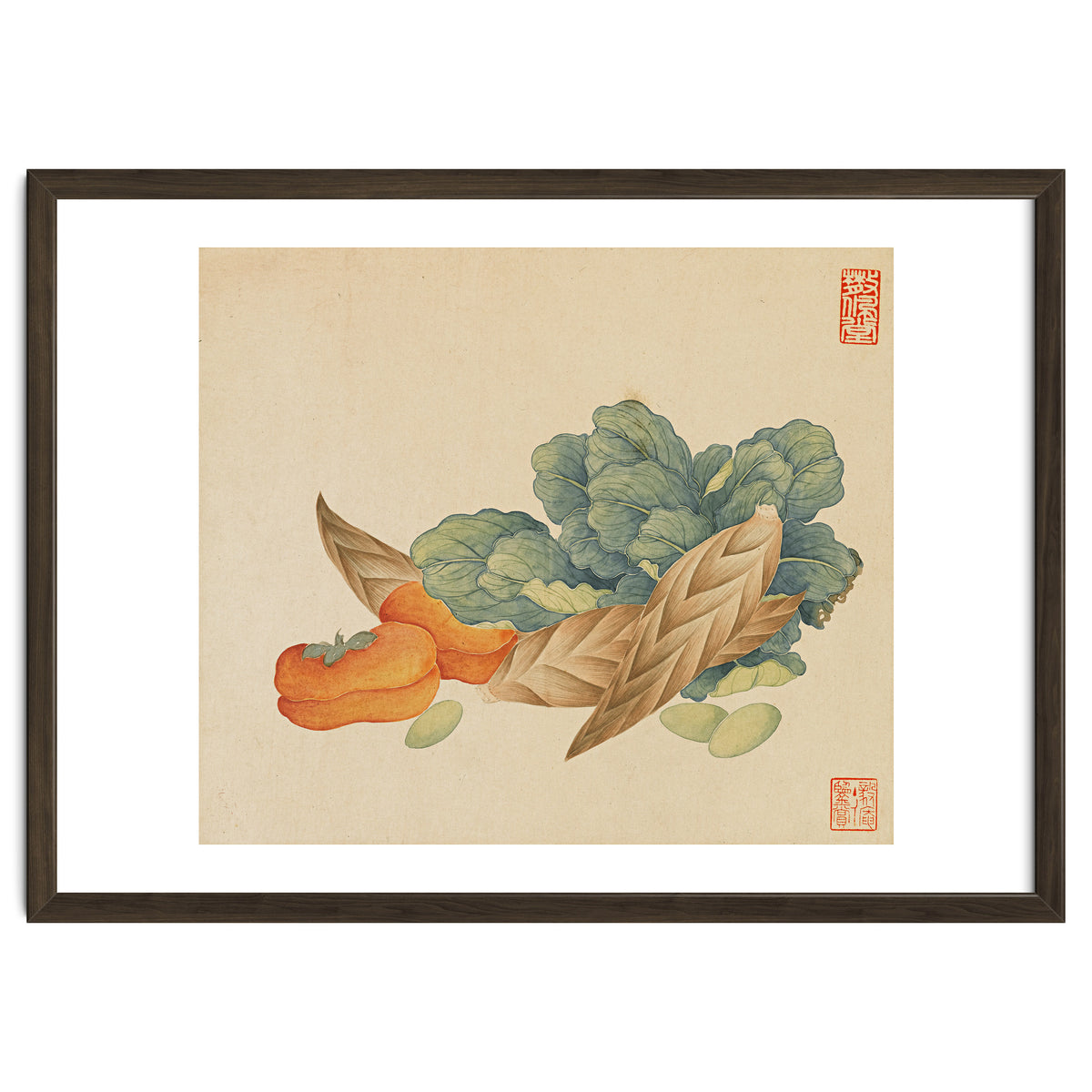 Wang Chengyu~flowers And Vegetables, Vegetables, Fruits, Chinese Cabbage, Lentils, Bamboo Shoots, Persimmons