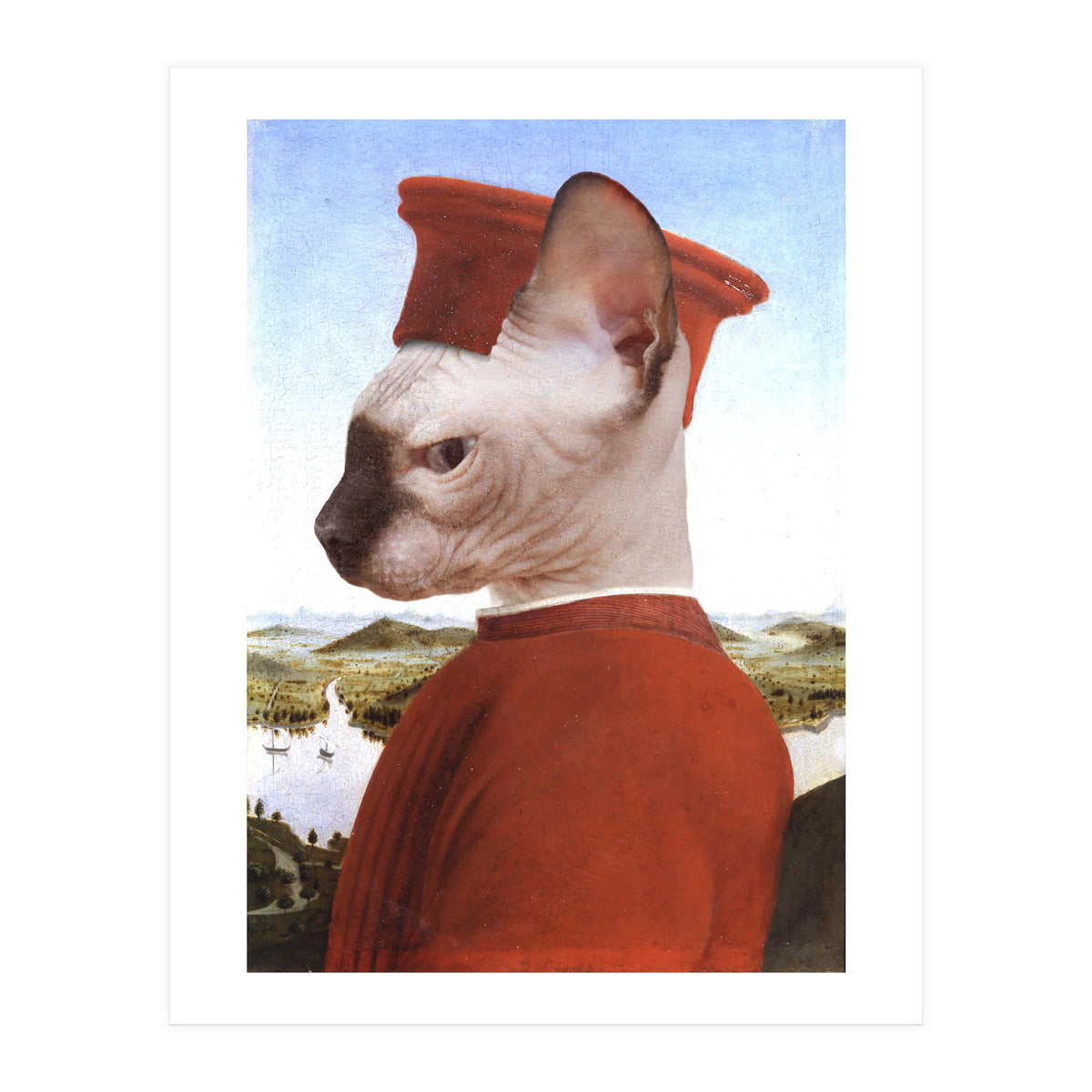 Portrait of a Sphynx Cat as Federico da Montefeltro (Print Only)