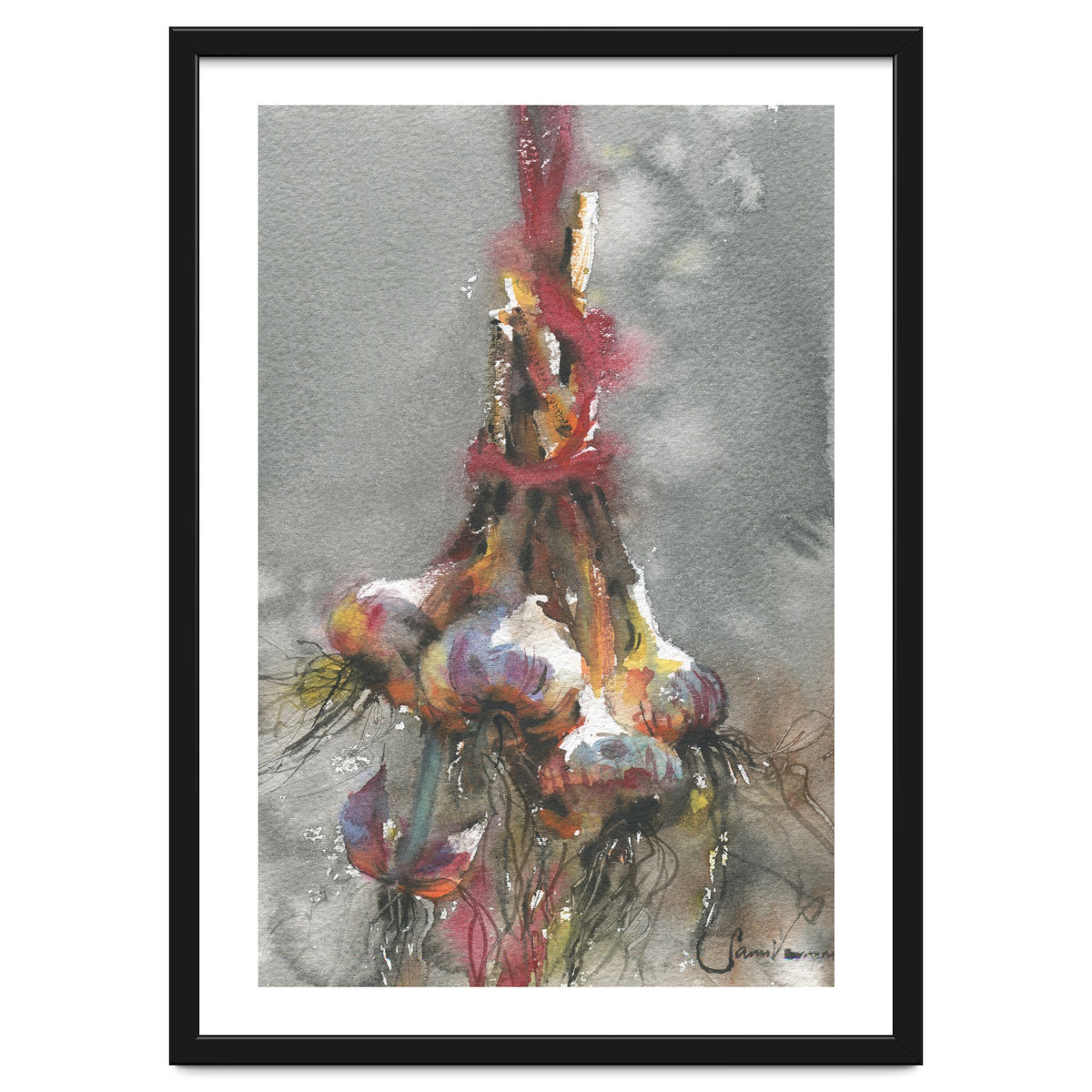 Garlic still life watercolor painting