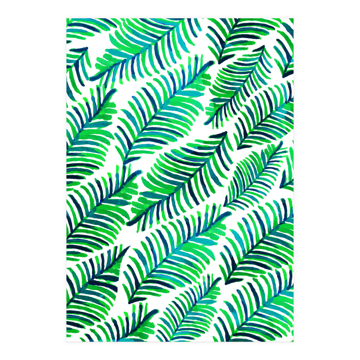 Palm Solace | Tropical Botanical Plants Nature Hand-Painted Watercolor Painting Bohemian Lush Green (Print Only)