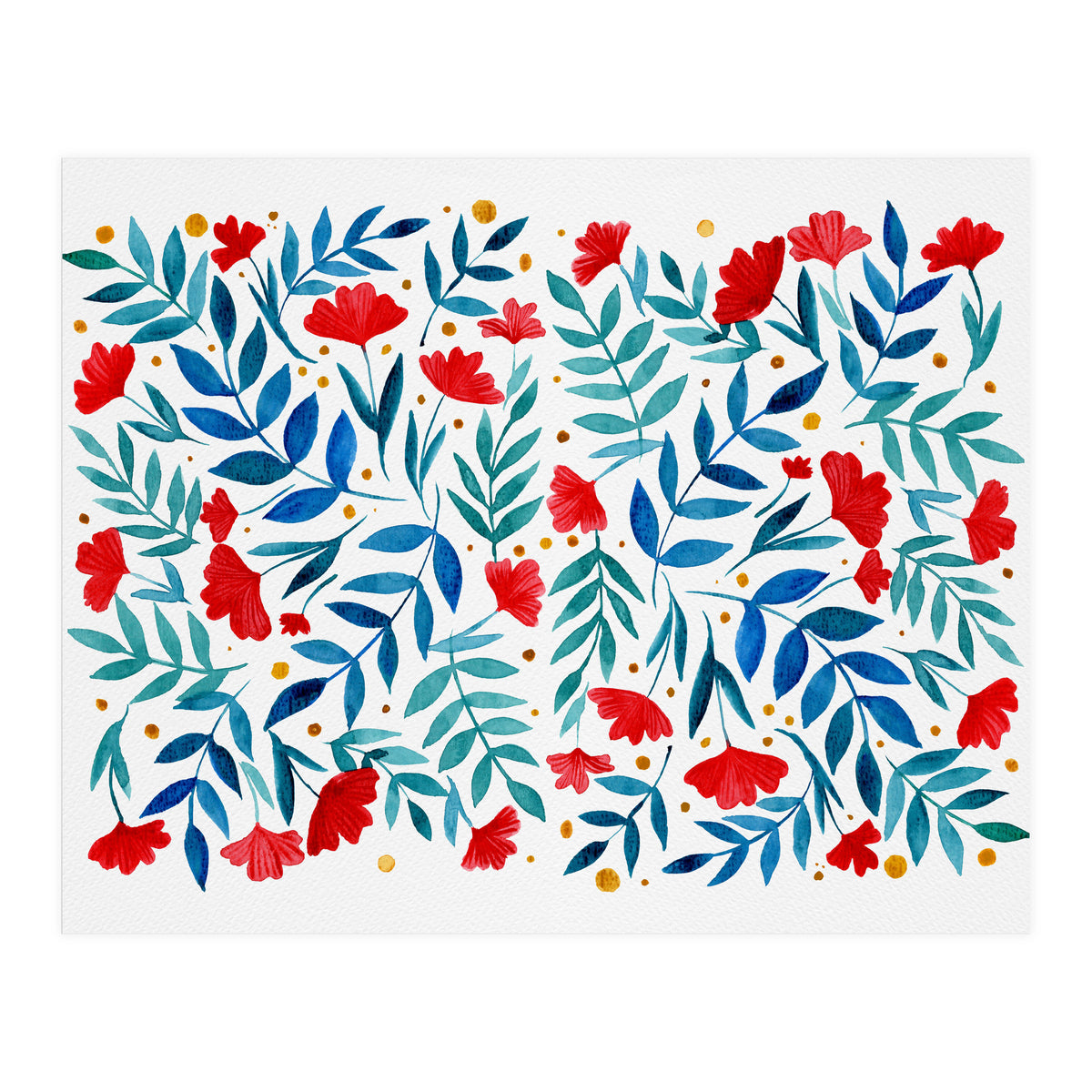 Magical garden - red and turquoise (Print Only)