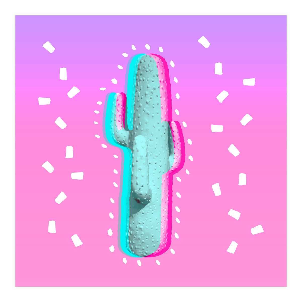 Modern 3 D Color Channel Cactus Photography Pink Purple Gradient 90's Pattern (Print Only)