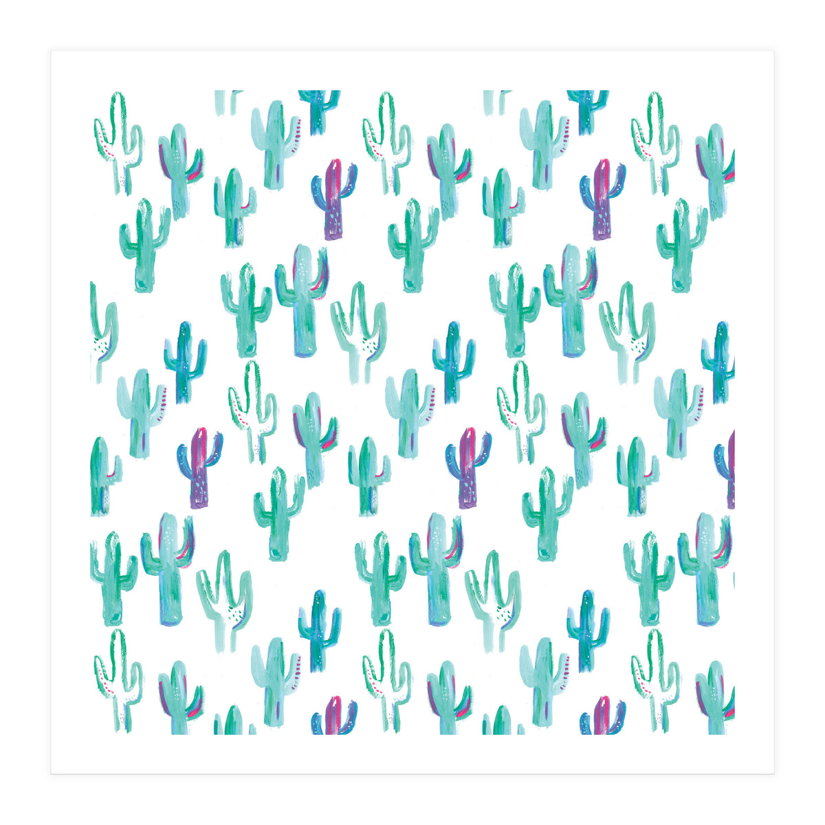 All Over Painted Cacti Mint And Pink (Print Only)