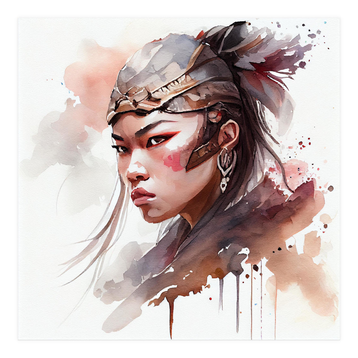 Watercolor Asian Warrior Woman #1 (Print Only)