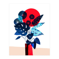 Blue Flowers in Red Vase (Print Only)