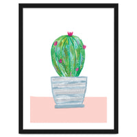 Painted Cactus In Blue Stripe Plant Pot