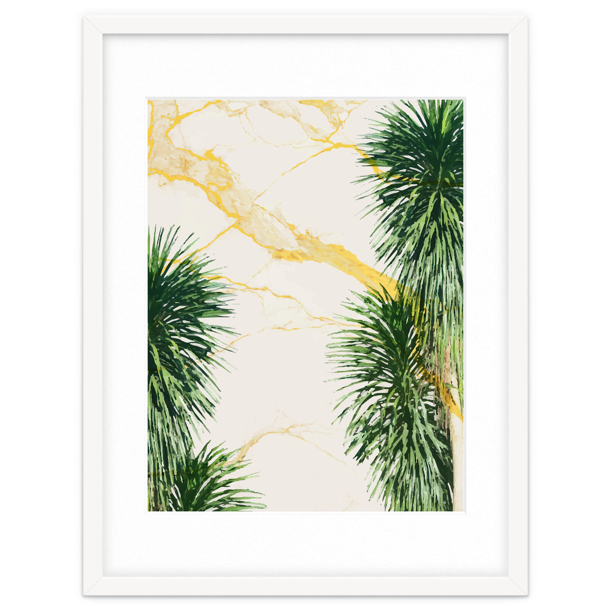 Gold marble texture with palm tree