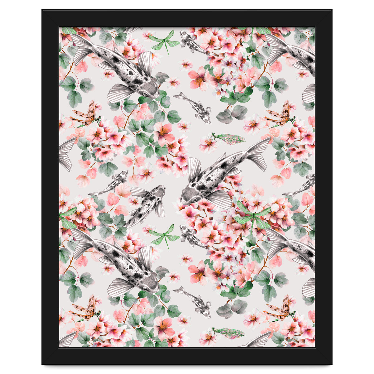 Asian fish among flowers