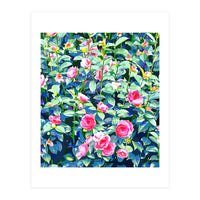 Winter Rose | Botanical Floral Garden | Boho Vintage Plants Meadow Roses Painting (Print Only)