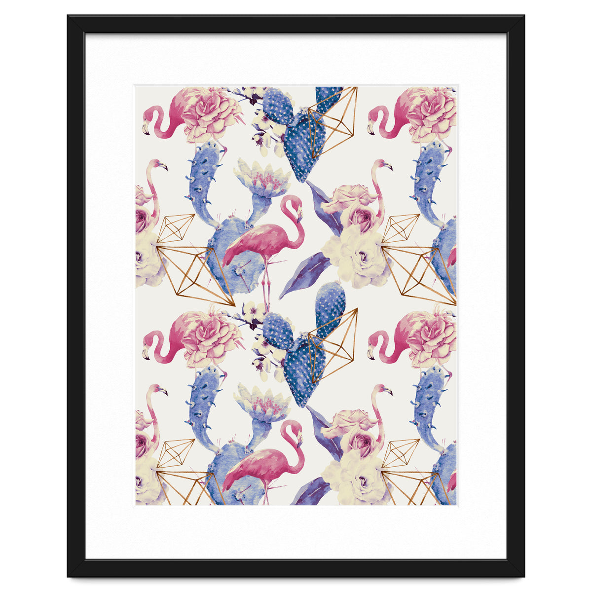 Flamingos, geometric and flowers 02