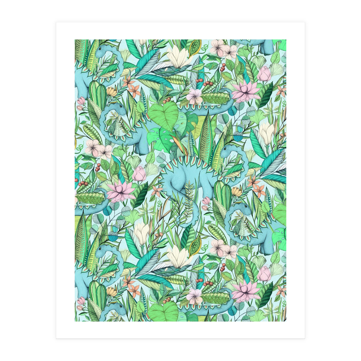 Improbable Botanical with Dinosaurs - soft pastels (Print Only)
