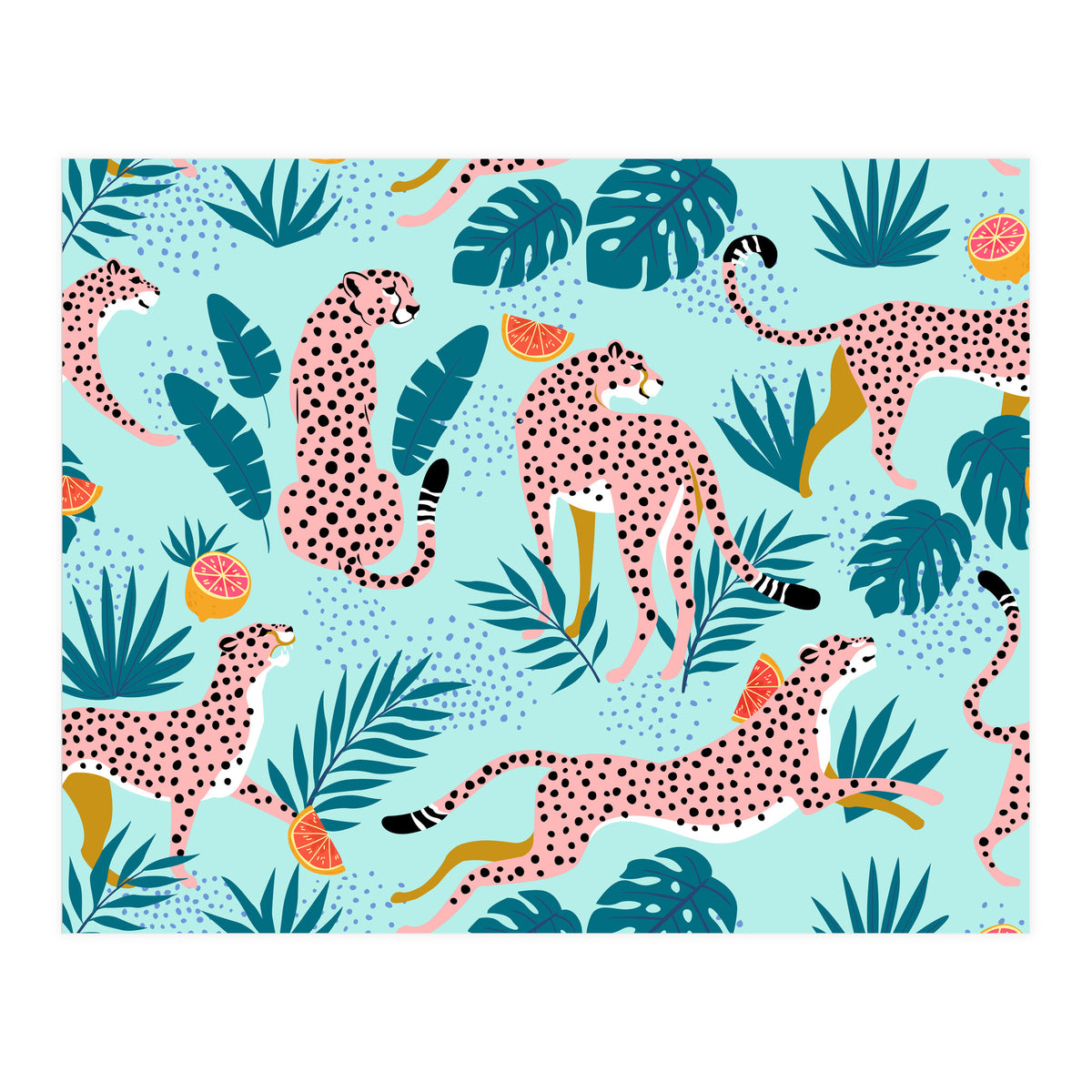 Cheetahs In The Grapefruit Grove, Tropical Jungle bohemian Wildlife, Tiger Wild Cat Nature Forest (Print Only)