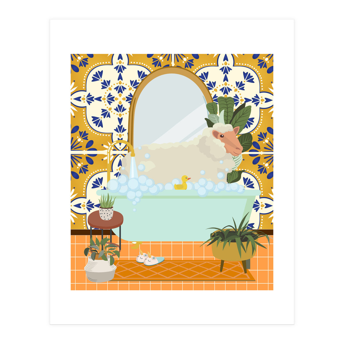 Sheep Bathing in Moroccan Style Bathroom (Print Only)