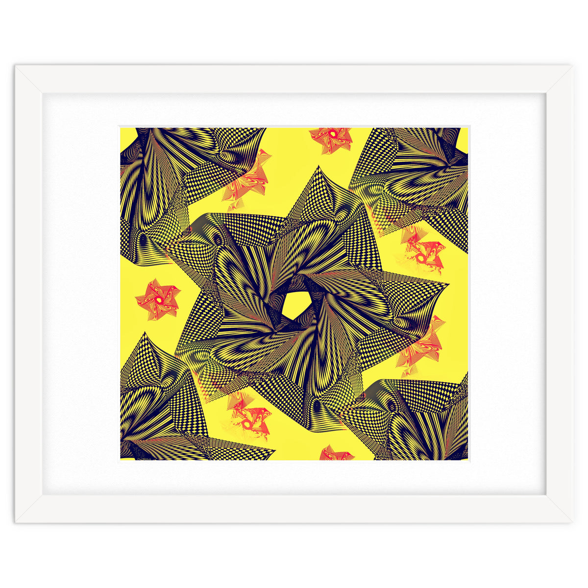 Black flowers on yellow background.