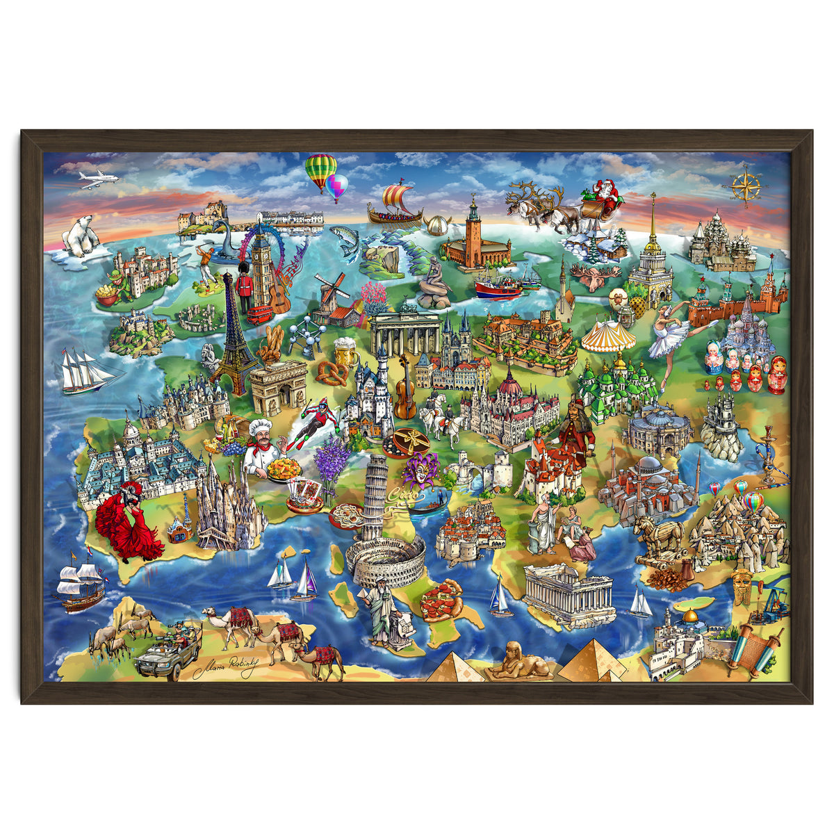 European World Wonders Illustrated Map