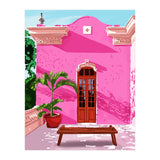 Pink Building Architecture | Pop Art Travel House Painting | Modern Bohemian Décor Spain Palace (Print Only) thumbnail