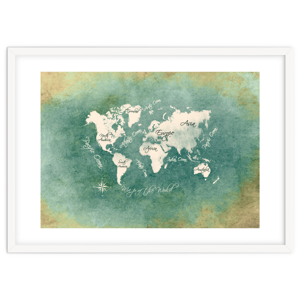 World Map White Green