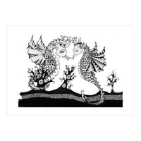 Seahorse Dragons Love Illustration (Print Only)