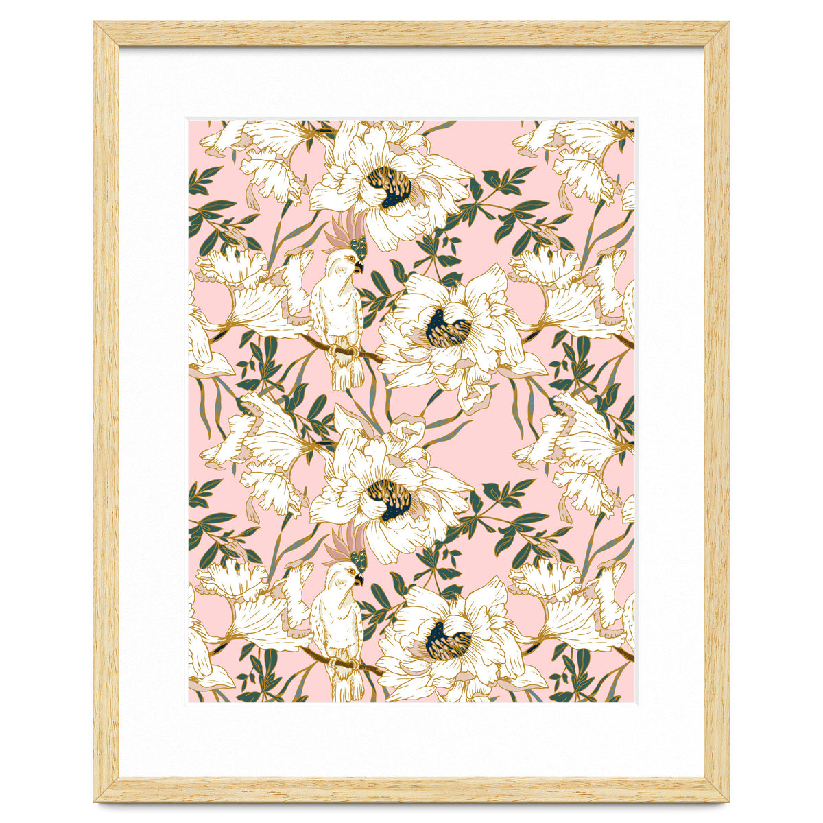 Exotic birds on flowers