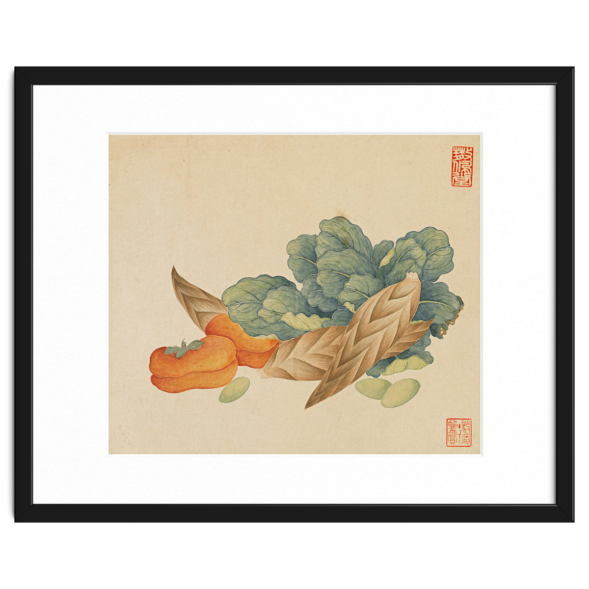 Wang Chengyu~flowers And Vegetables, Vegetables, Fruits, Chinese Cabbage, Lentils, Bamboo Shoots, Persimmons