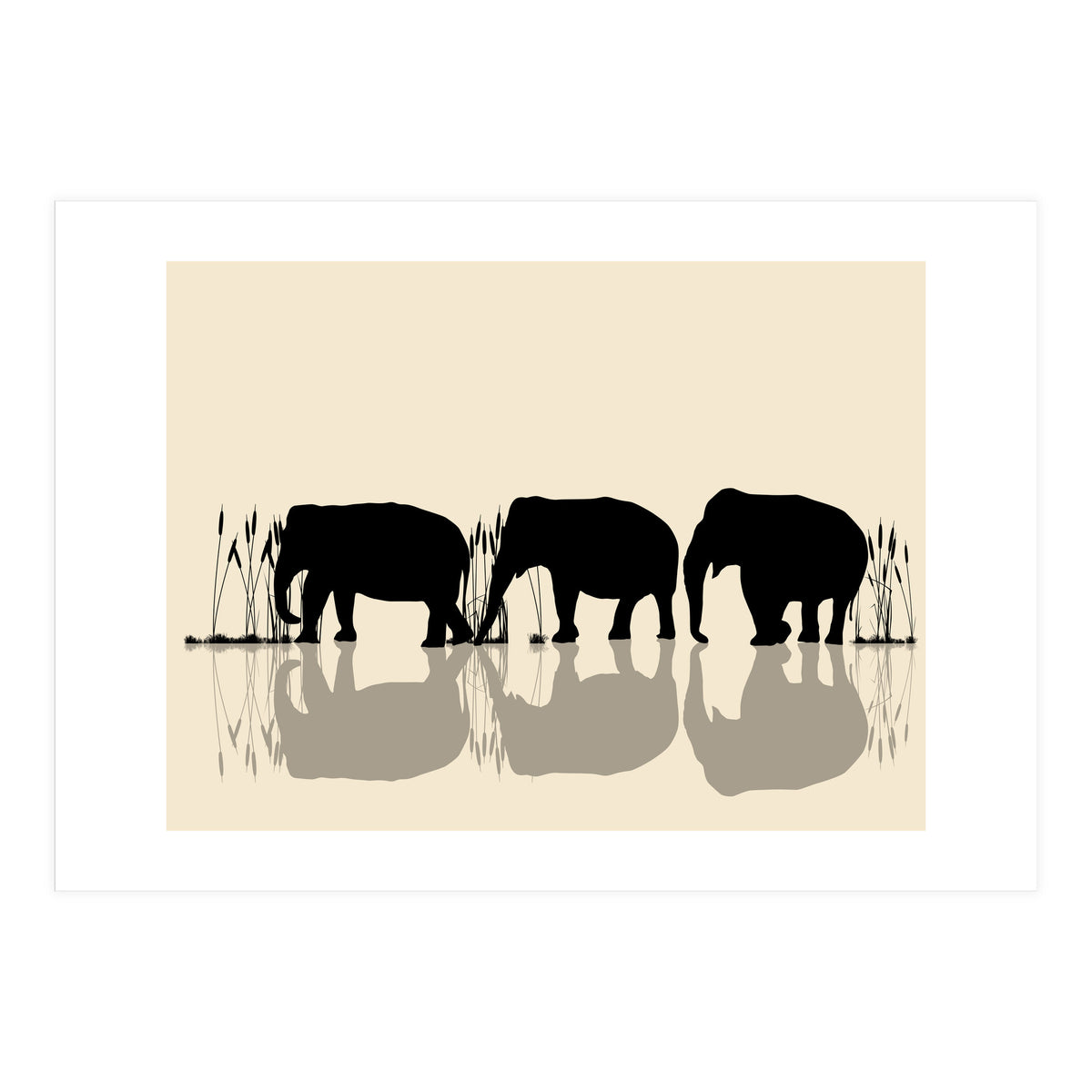 Elephants Crossing Water (Print Only)
