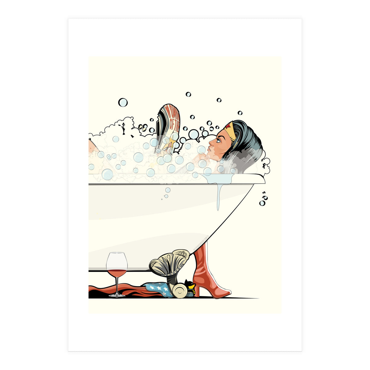 Wonder Woman in the Bath, funny Bathroom Humour (Print Only)