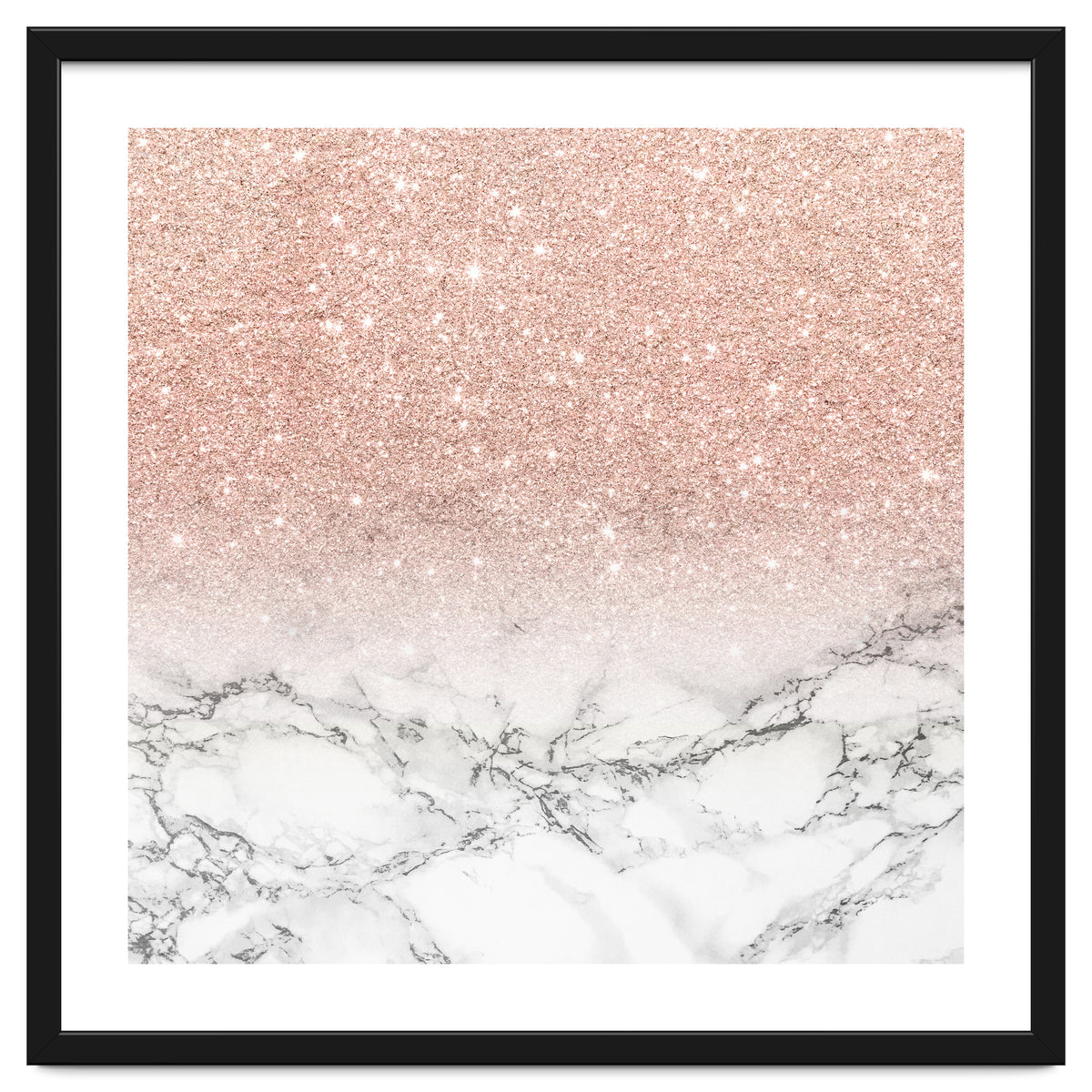 Modern faux rose gold pink glitter ombre white marble