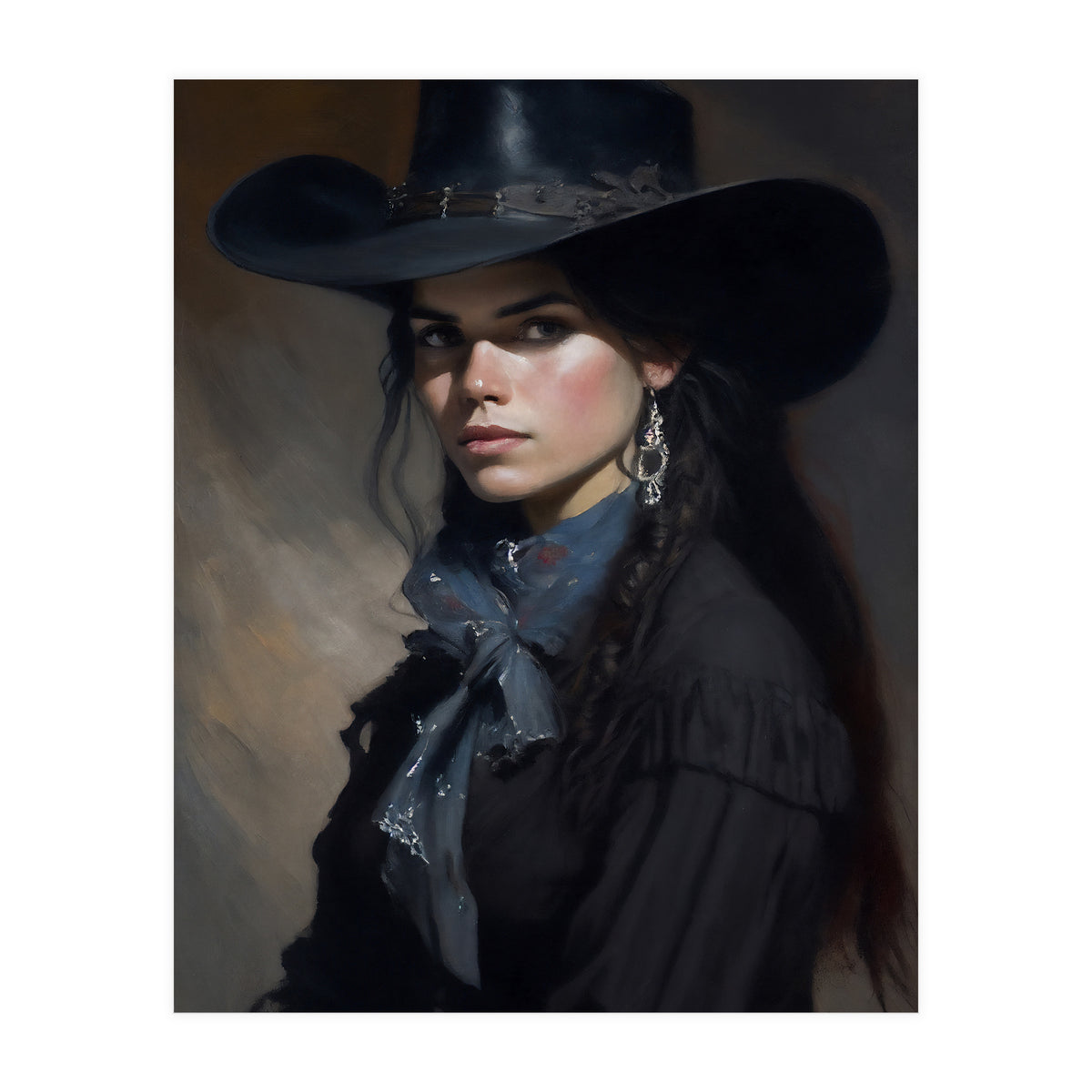 Gothic Cowgirl Moody Dark Painting  (Print Only)