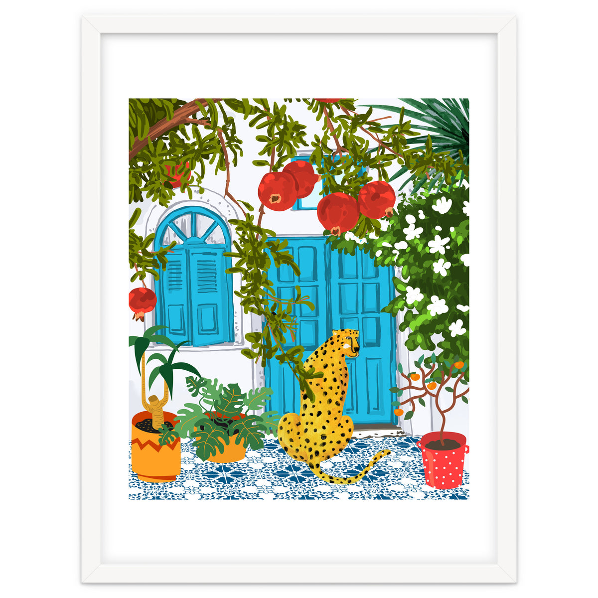 Cheetah Home, Morocco Architecture Illustration, Greece Cats Tropical Urban Jungle Pomegranate