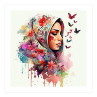 Watercolor Floral Muslim Arabian Woman #4 (Print Only)