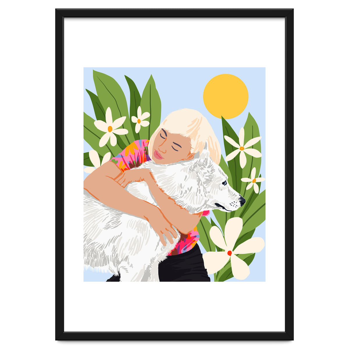 All You Need Is Love & A Dog | Pets Urban Jungle Bohemian Woman Illustration