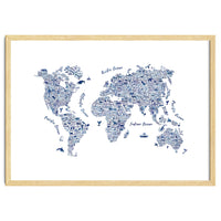 Watercolor World Map in Blue