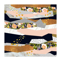 Collage of textured shapes and flowers (Print Only)
