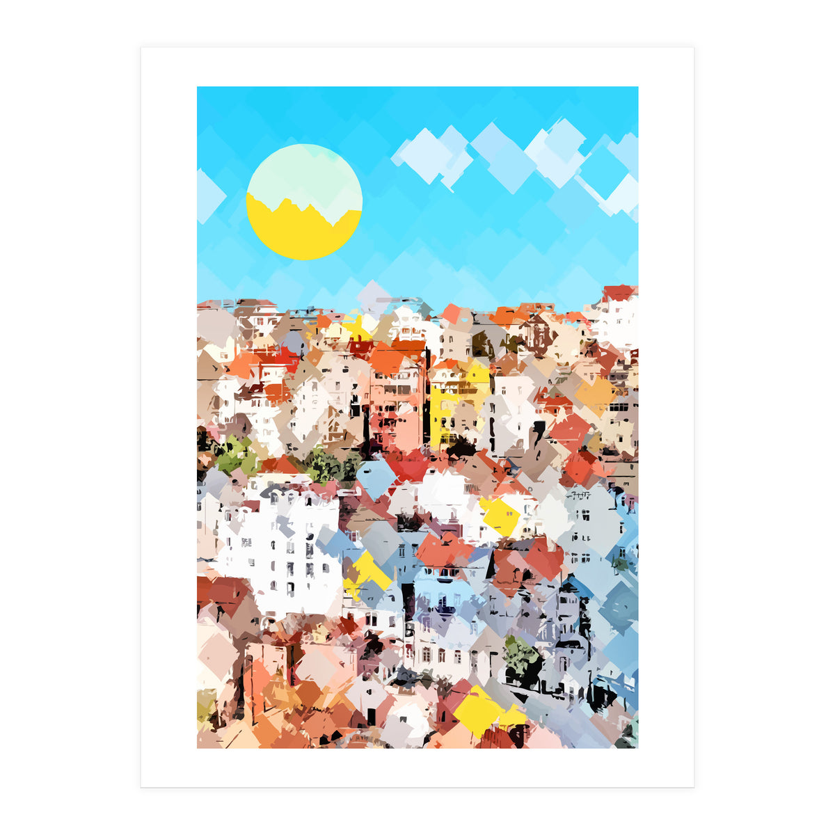 City Of Dreams, Italy Pastel Cityscape Painting, Architecture Buildings Abstract Illustration (Print Only)