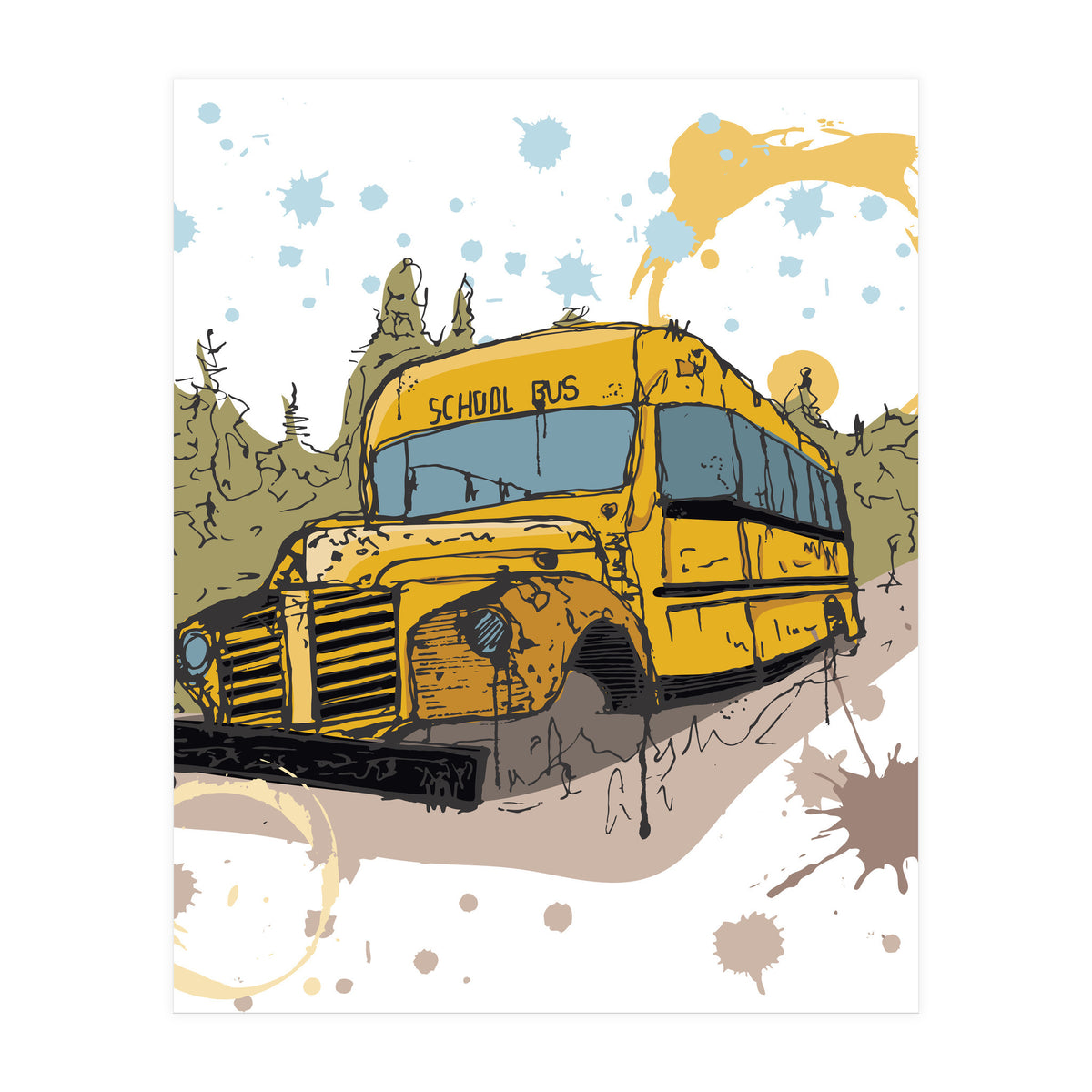 Abandoned school bus sketch (Print Only)