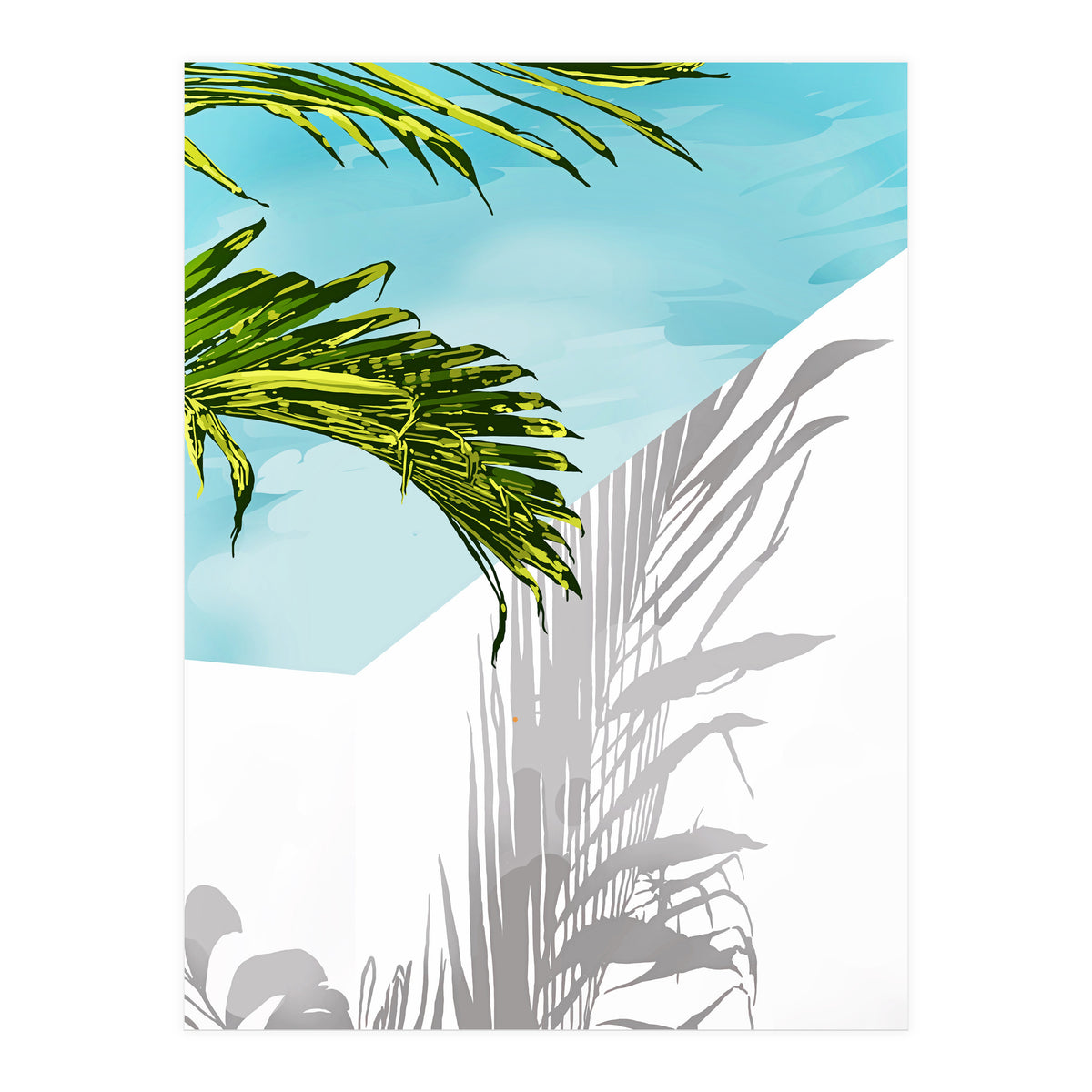 Palms In My Backyard, Tropical Greece Architecture Travel Painting, Summer Scenic Building  (Print Only)