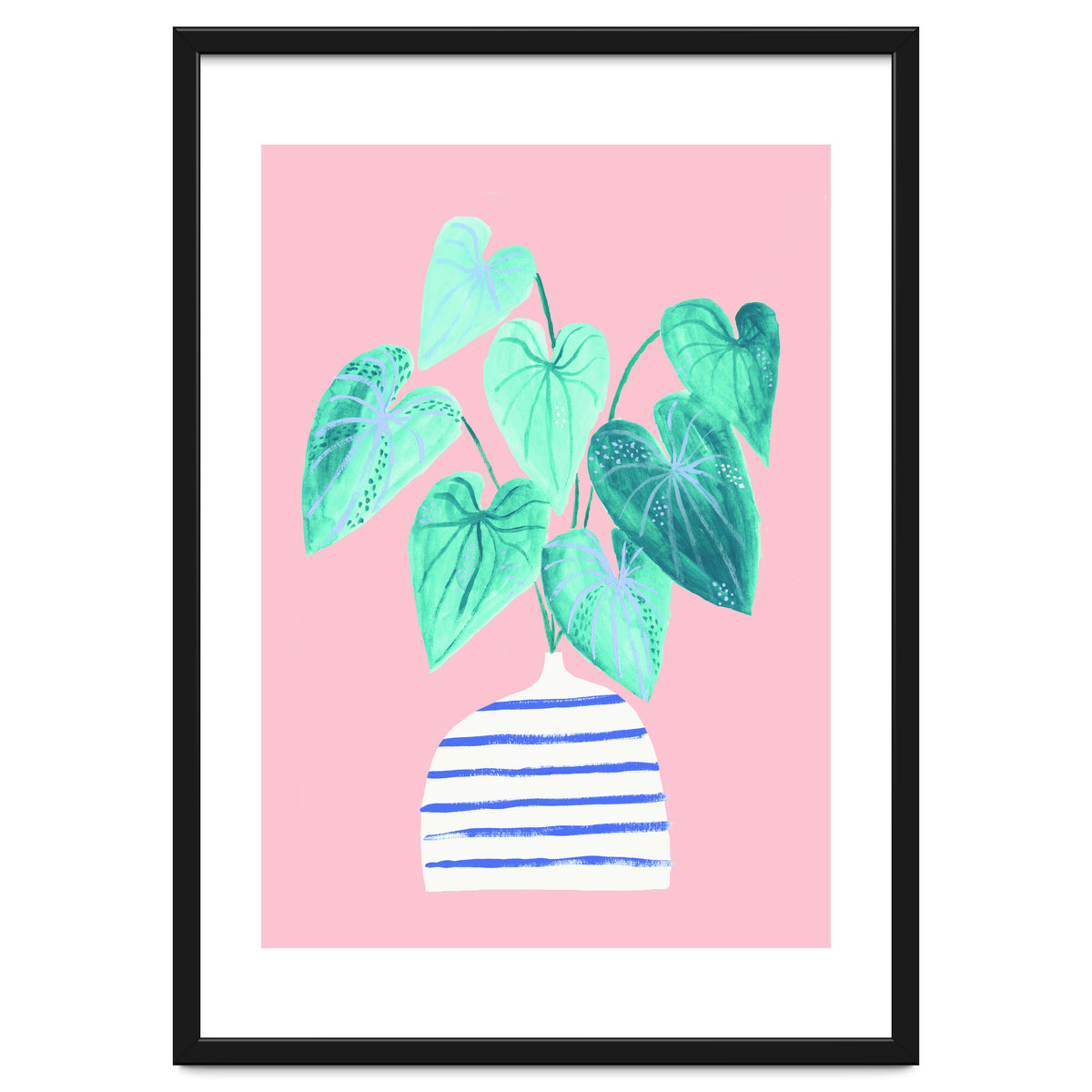 minimal house plant painting in stripy vase