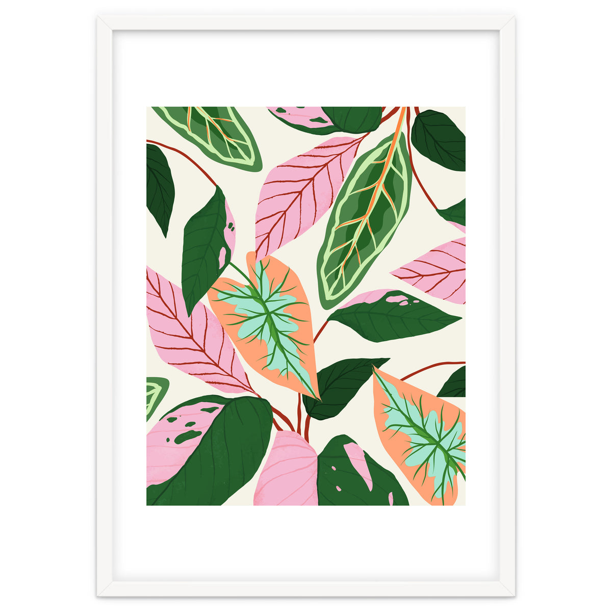 The Inseparable V.01, Nature Botanical Plants, Blush Leaves Modern Boho, Pastel Illustration Garden