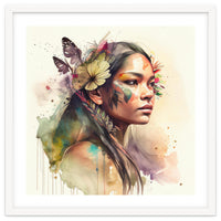 Watercolor Floral Indian Native Woman #2