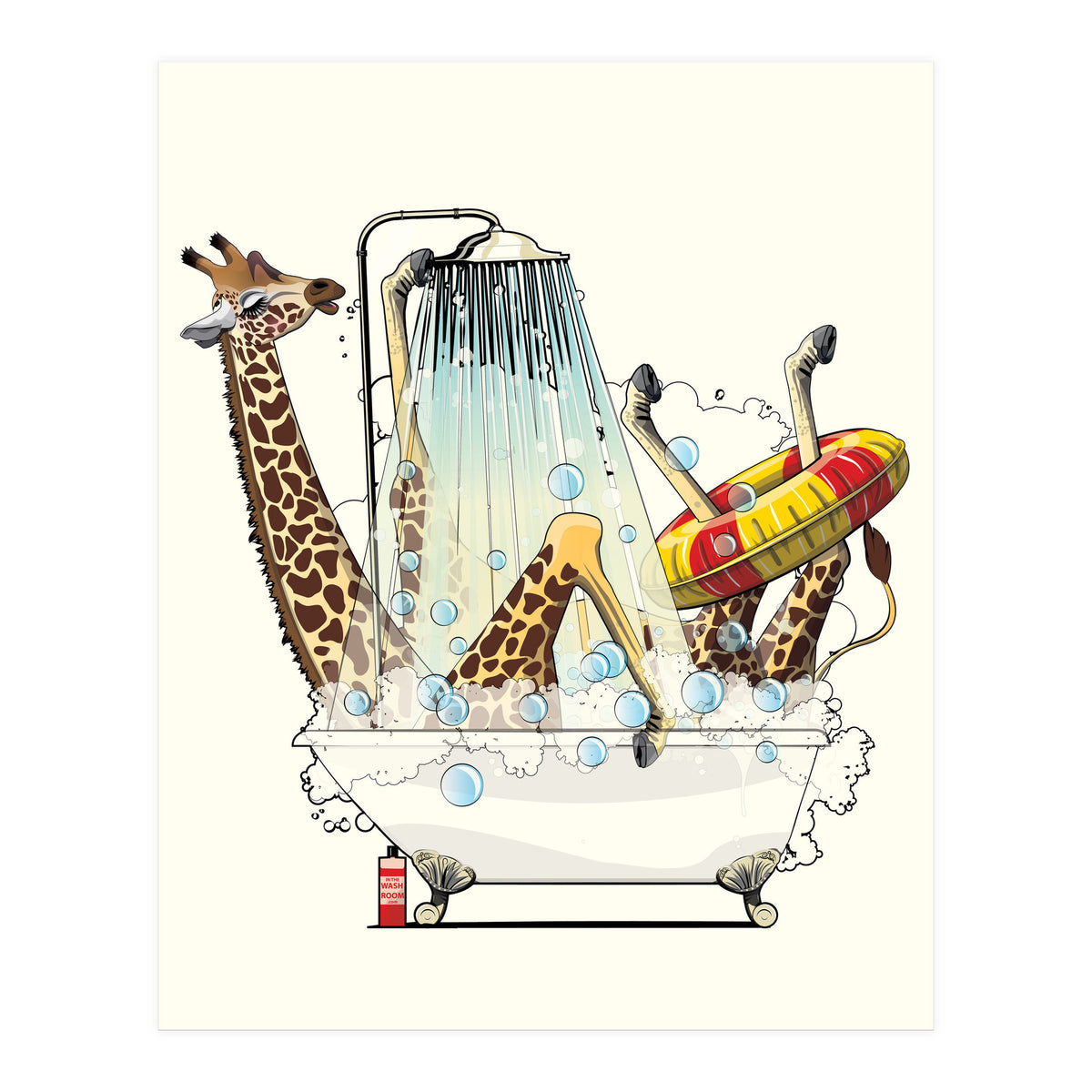 Giraffe in the Bath, Funny Bathroom Humour (Print Only)