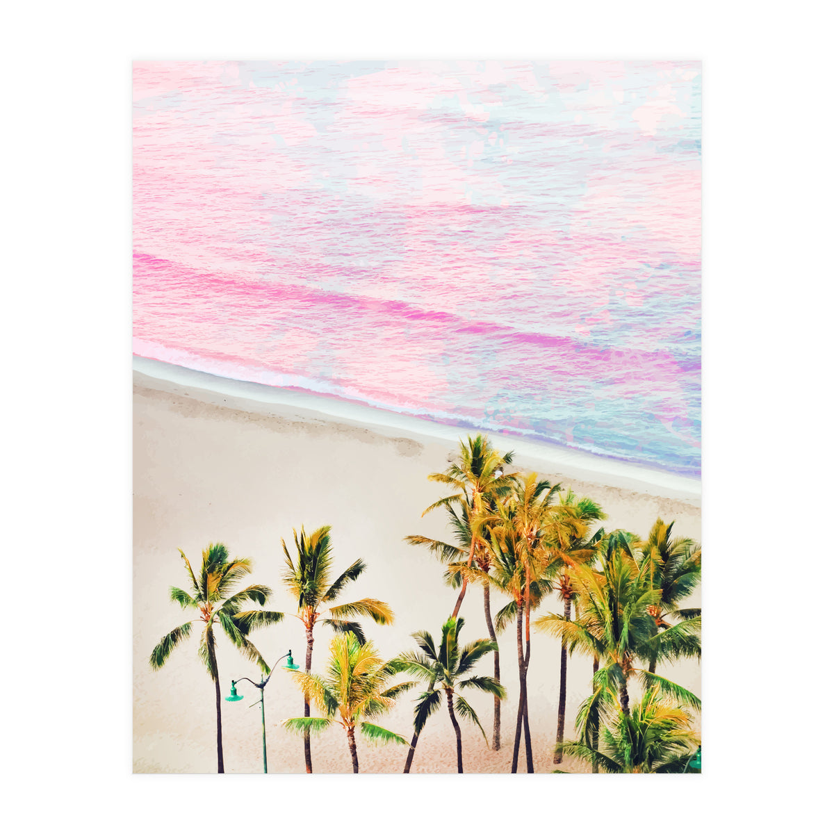 Pink Ocean | Dreamy Scenic Tropical Beach Travel | Blush Nature Sea Beach Coconut Trees (Print Only)