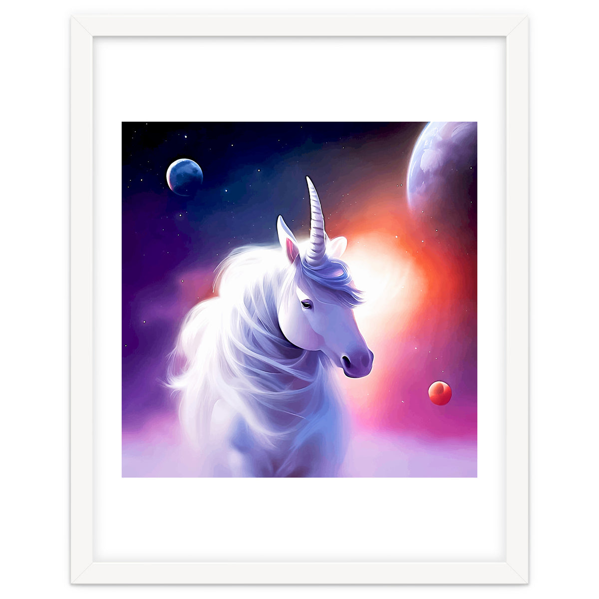 Space Unicorn, Fantasy Surrealism Sci-fi, Animals Horse Planets Digital, Moon Stars