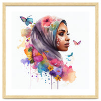 Watercolor Floral Muslim Arabian Woman #7