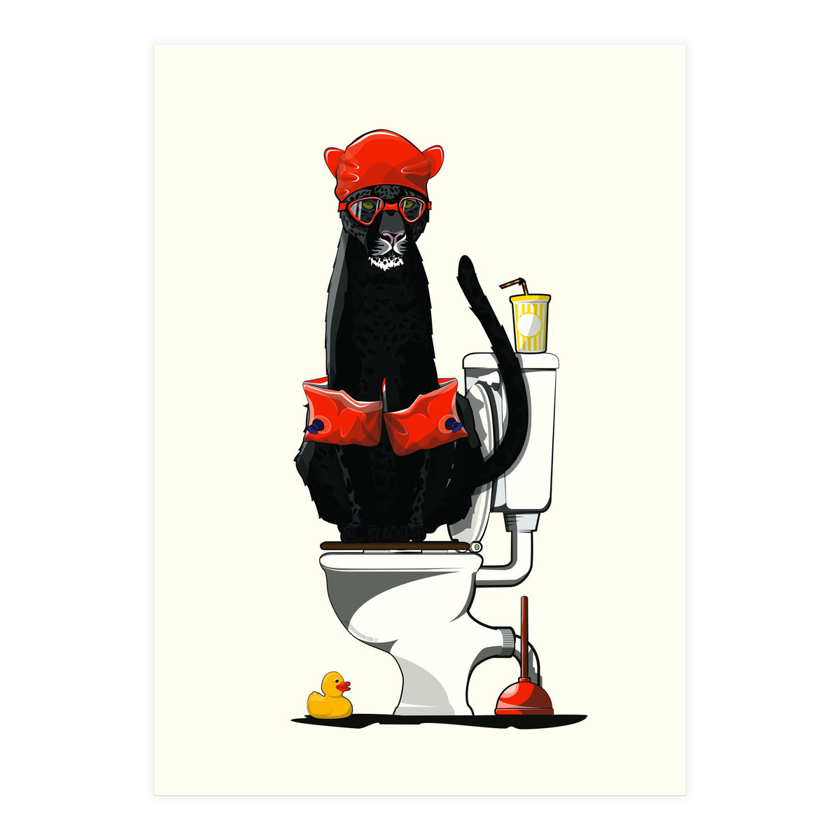 Black Panther on the Toilet, funny bathroom humour (Print Only)